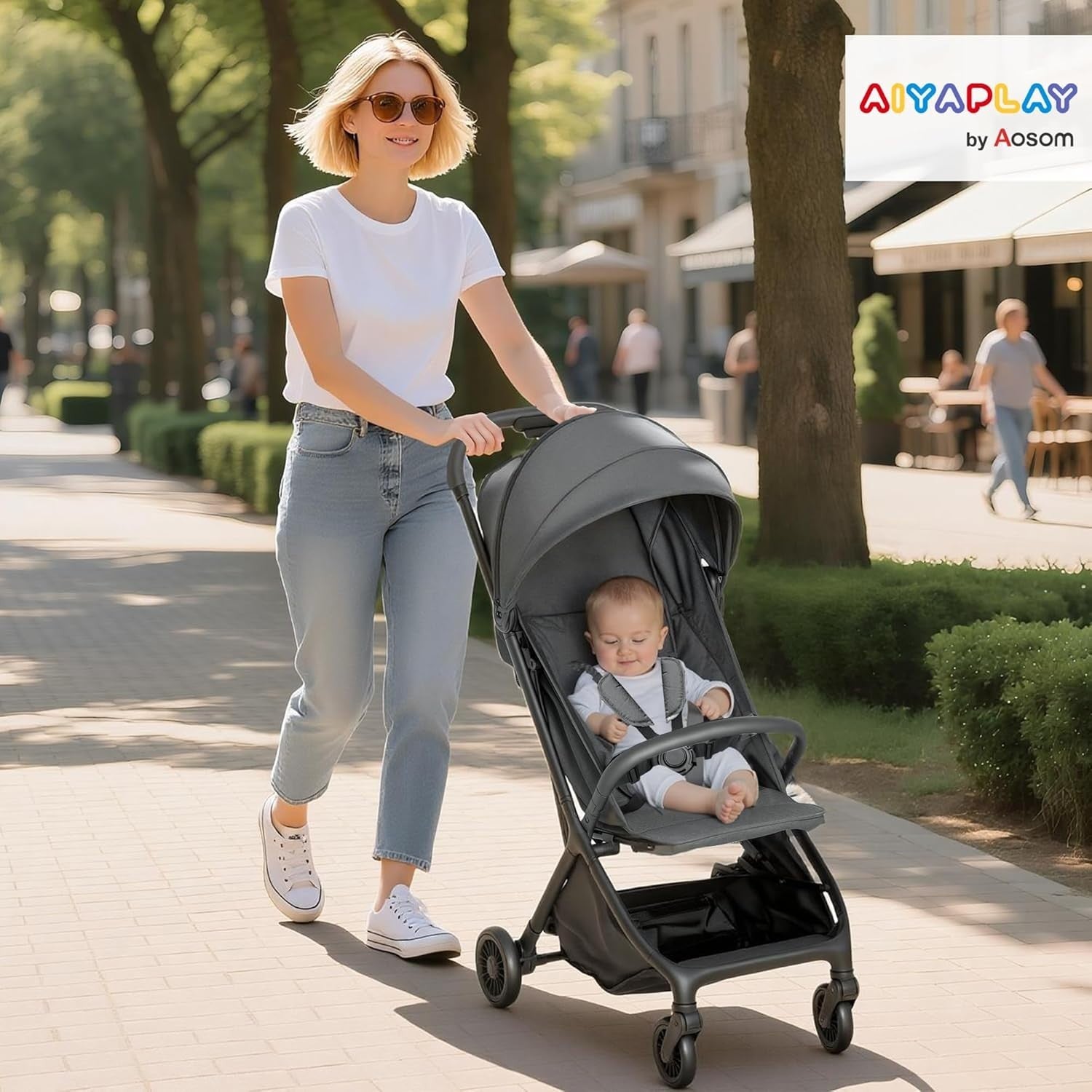 Lightweight Foldable Pushchair Travel Stroller Newborn to 3 Years Dark Grey