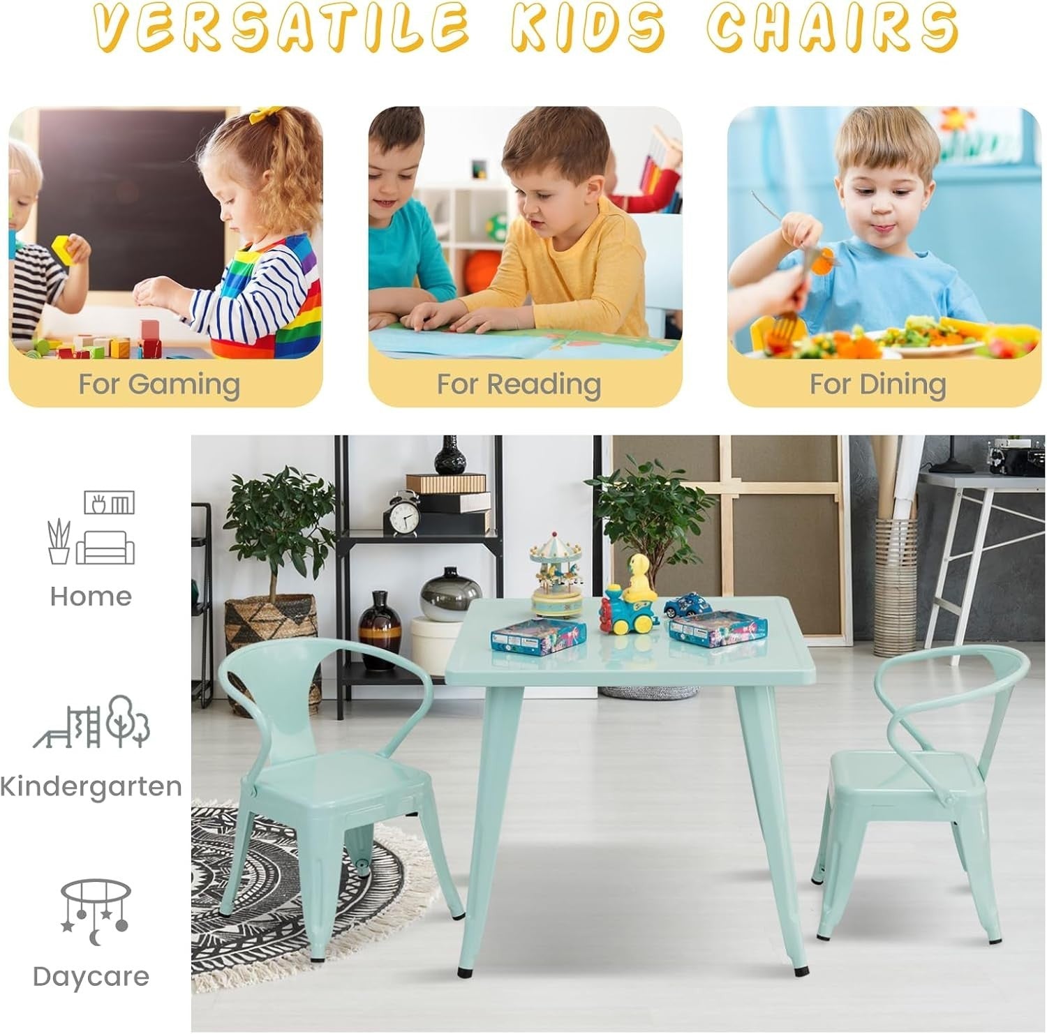 Kids Table and 2 Chairs Set Metal Study Activity Desk for Drawing Play