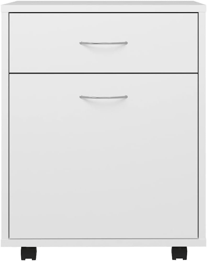 Rolling Storage Cabinet with Drawer and Door Mobile Office White Dent Resistant