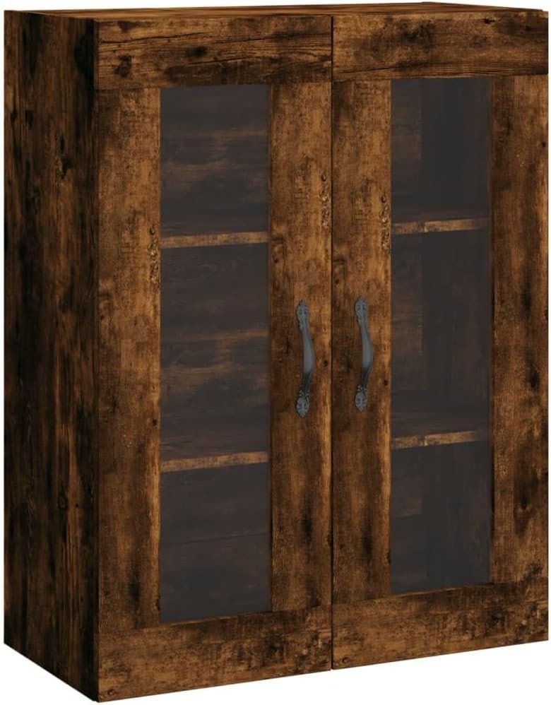 Wall-Mounted Smoked Oak Storage Cabinet with 3 Doors & Stylish Handles