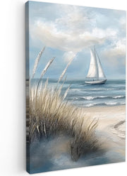 Framed Canvas Wall Art 20x30cm Beach Sailboat Sea Dunes Print