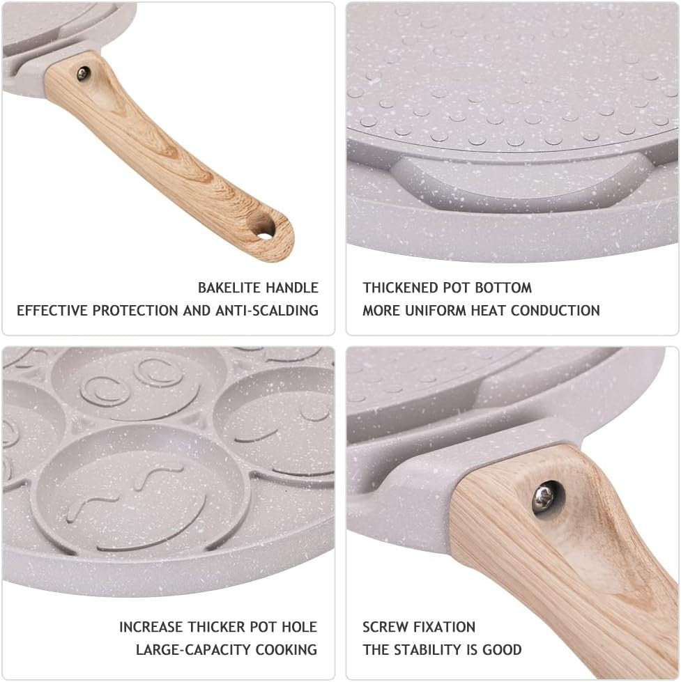 Smiley Face Pancake Pan 26cm White Non Stick 7 Hole Mini Pancake Maker Induction