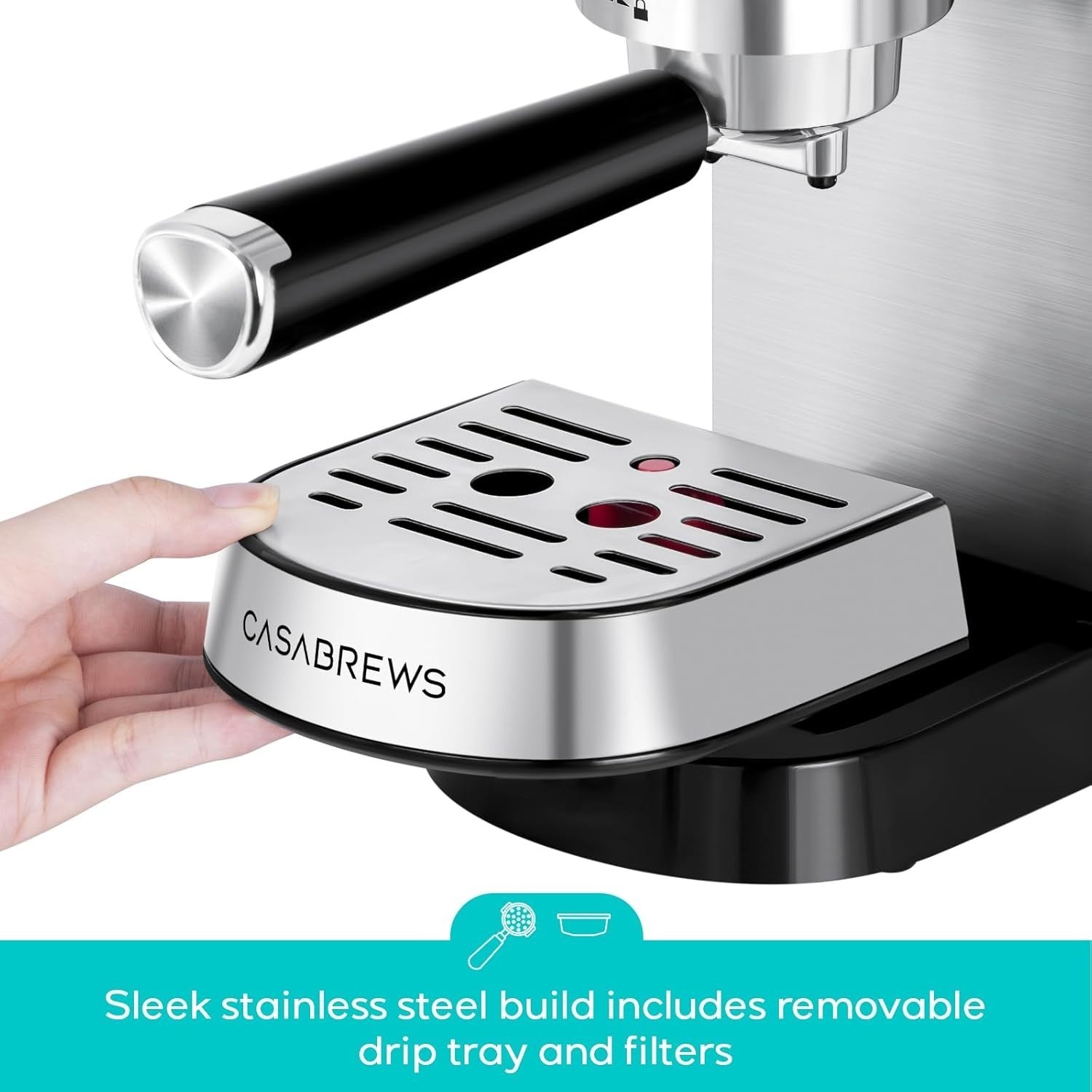 20 Bar Espresso Coffee Machine with Milk Frother, 1L Stainless Steel