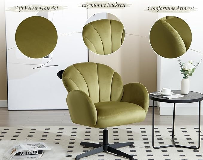 Velvet Swivel Armchair Vanity Tub Chair Modern Accent Green