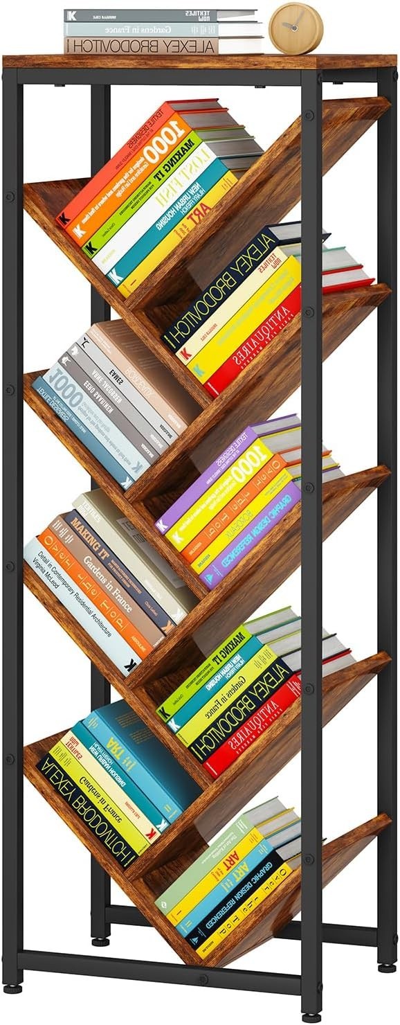 9-Tier Rustic Brown Tree Bookshelf Narrow Space Floor Standing Shelf