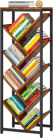 9-Tier Rustic Brown Tree Bookshelf Narrow Space Floor Standing Shelf