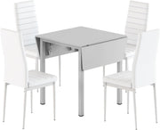 Space-Saving White Drop Leaf Dining Table & 2 High-Back Grey Leather Chairs