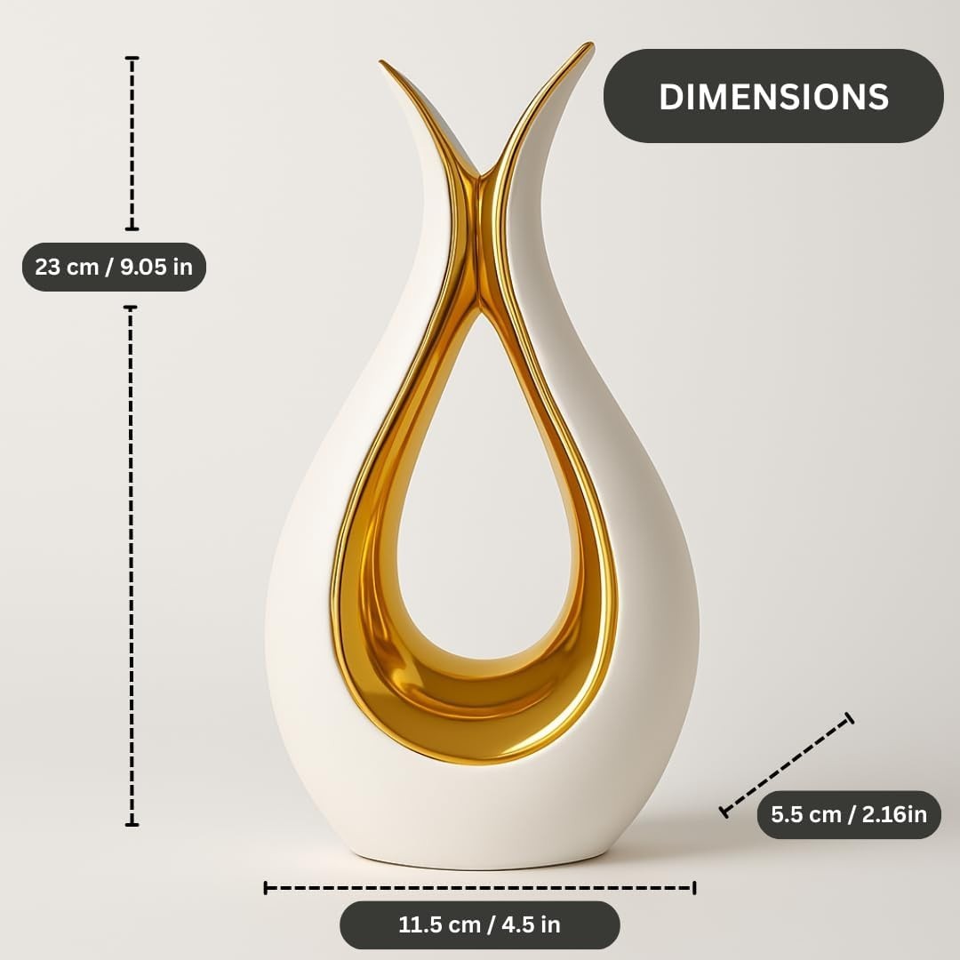 White & Gold Modern Ceramic Vase 23cm – Slim Decorative Flower Holder Ornament