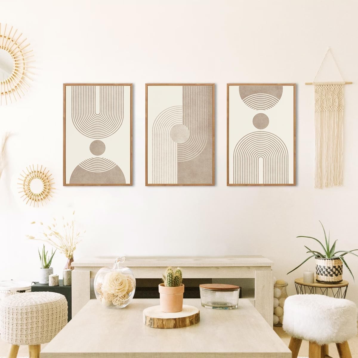 Framed Boho Abstract Wall Art Set 12x16in Neutral