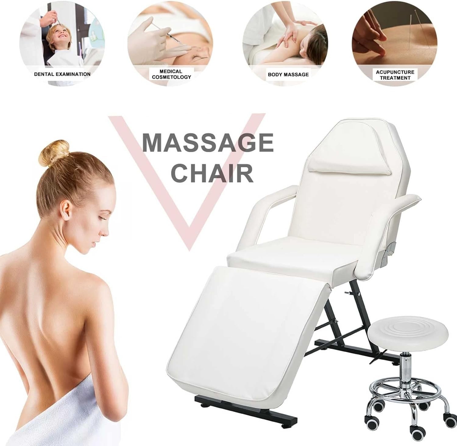 Adjustable Pedicure Massage Chair With Foot Spa Rolling Salon Stool