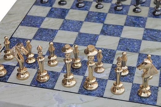 15" Australian Marble & Lapis Lazuli Chess Set – Luxury Board + Brass Pieces