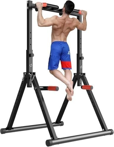 Foldable Power Tower Pull Up Dip Station Adjustable Home Gym Rack