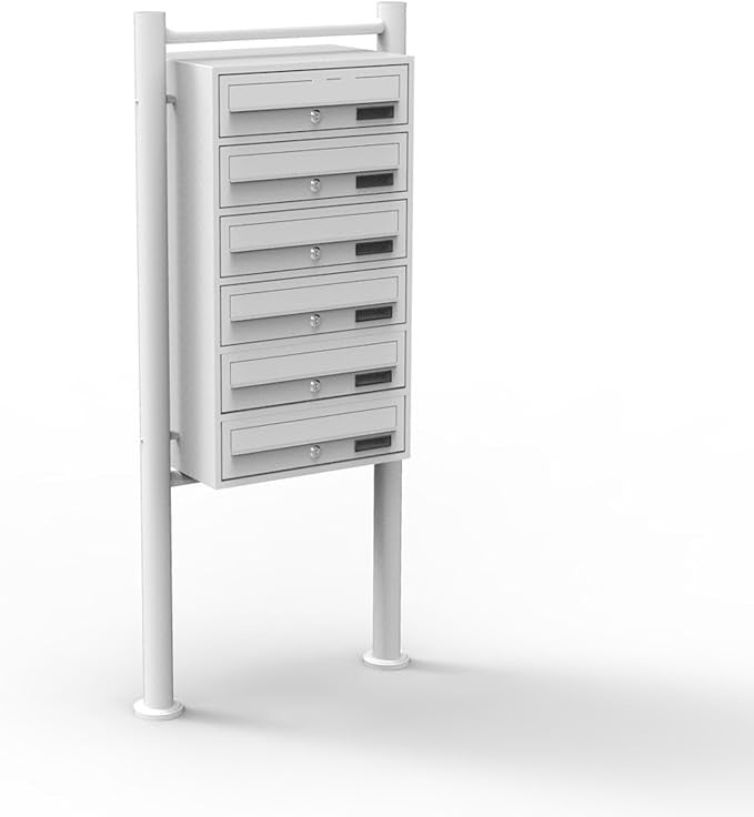 Freestanding Lockable 6 Door Letterbox System White Steel Post Stand Secure Mail