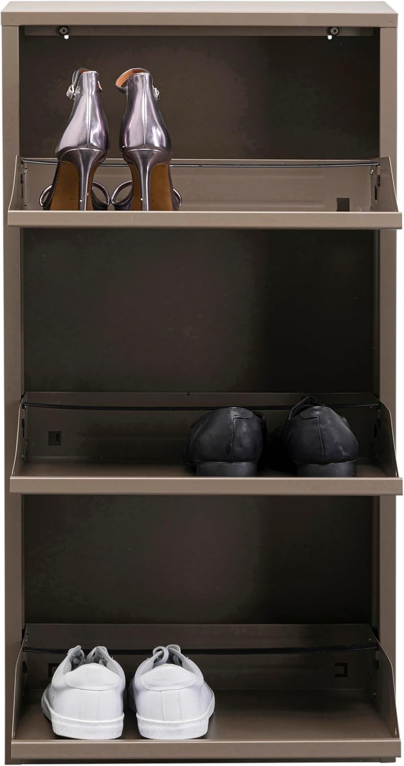 Slim Space-Saving 3-Tier Flip Shoe Cabinet, Dust-Proof Storage for 6 Pairs, Taup