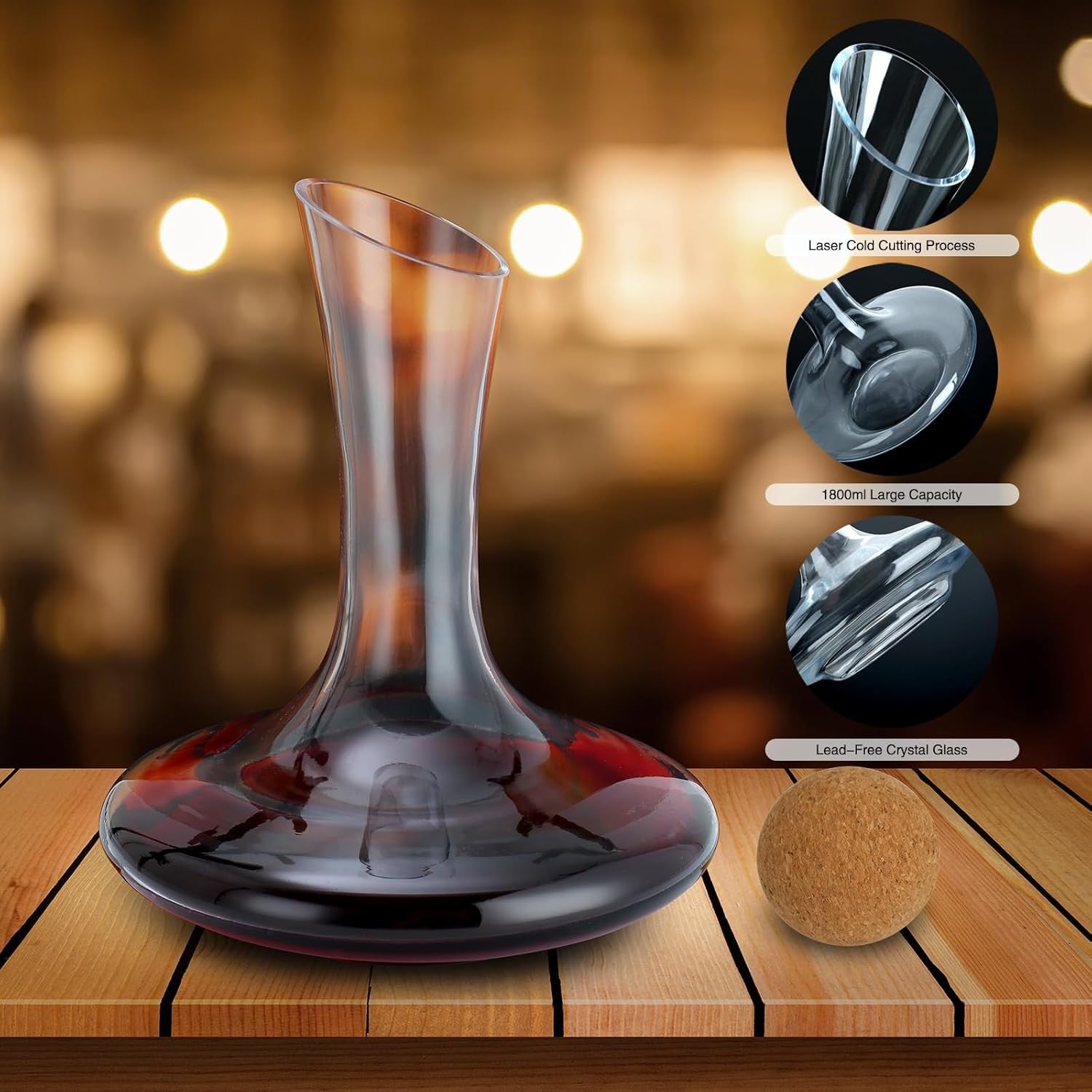 1800ml Crystal Wine Decanter Set with Stopper Aerator Brush Easy Clean Gift