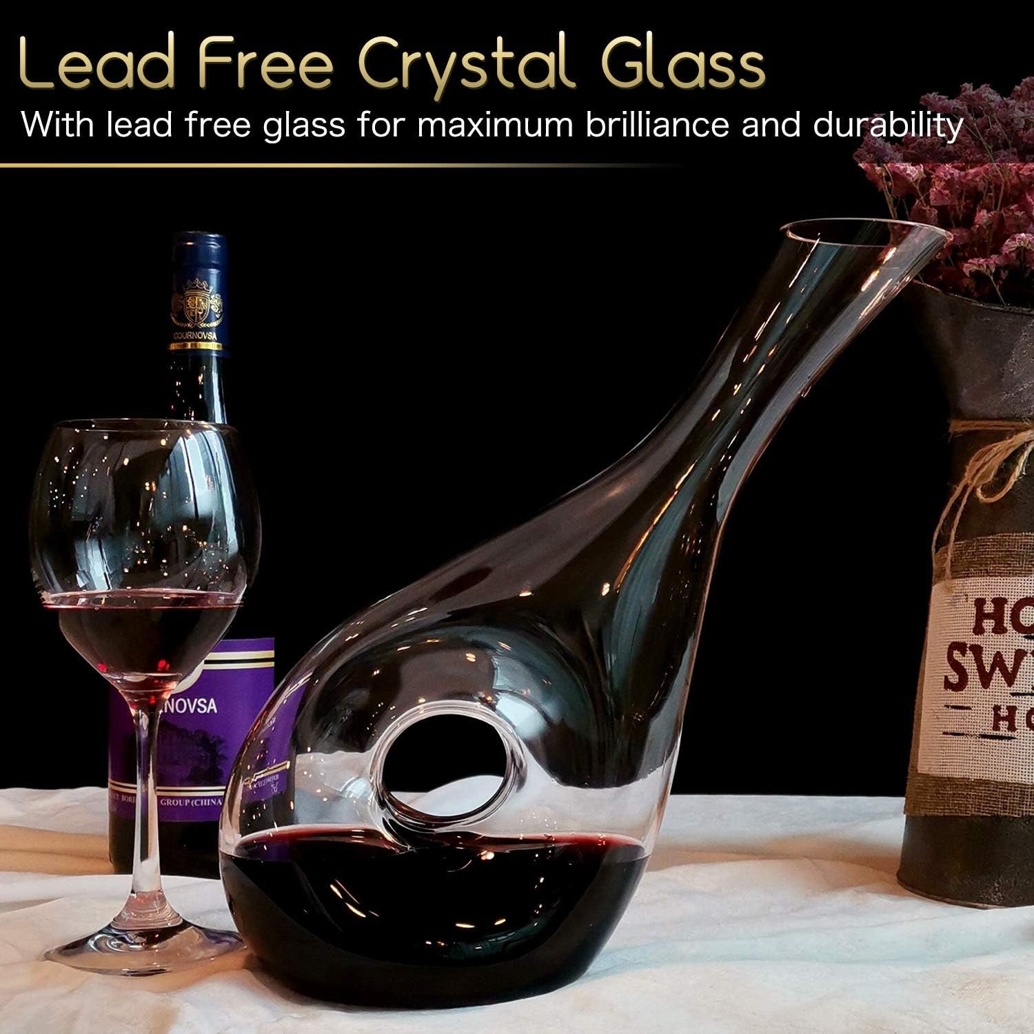 1.2L Hand-Blown Crystal Wine Decanter Hollow Circle Aerator Red Wine Carafe