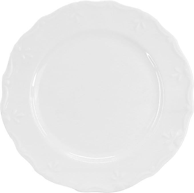6pc White Porcelain Dinner Plates Set Embossed Rim Elegant Tableware