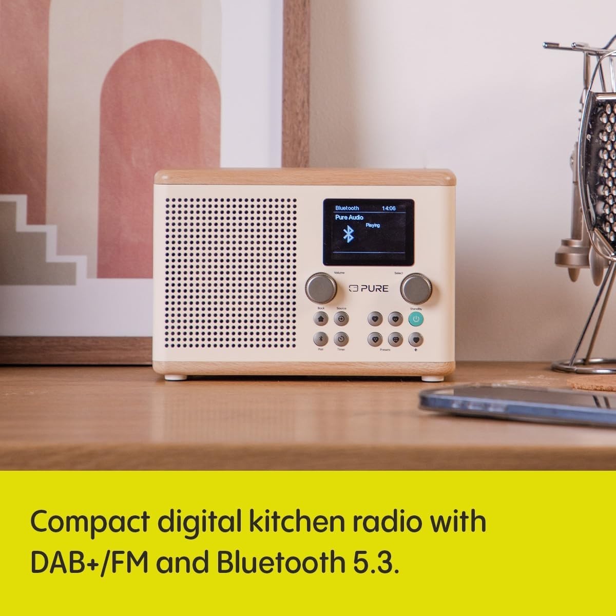 Digital Kitchen Radio DAB+ FM Bluetooth USB AUX Timer Alarm White/Oak