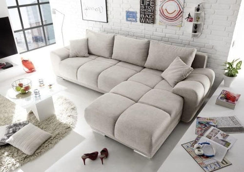 Cream L Shape Corner Sofa Bed with Storage & FREE Assembly – 5 Seater