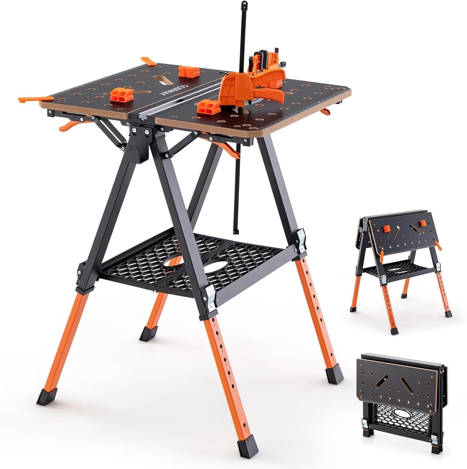 2-in-1 Folding Workbench & Sawhorse 8-Height 450kg Clamps Tool Stand 70x65