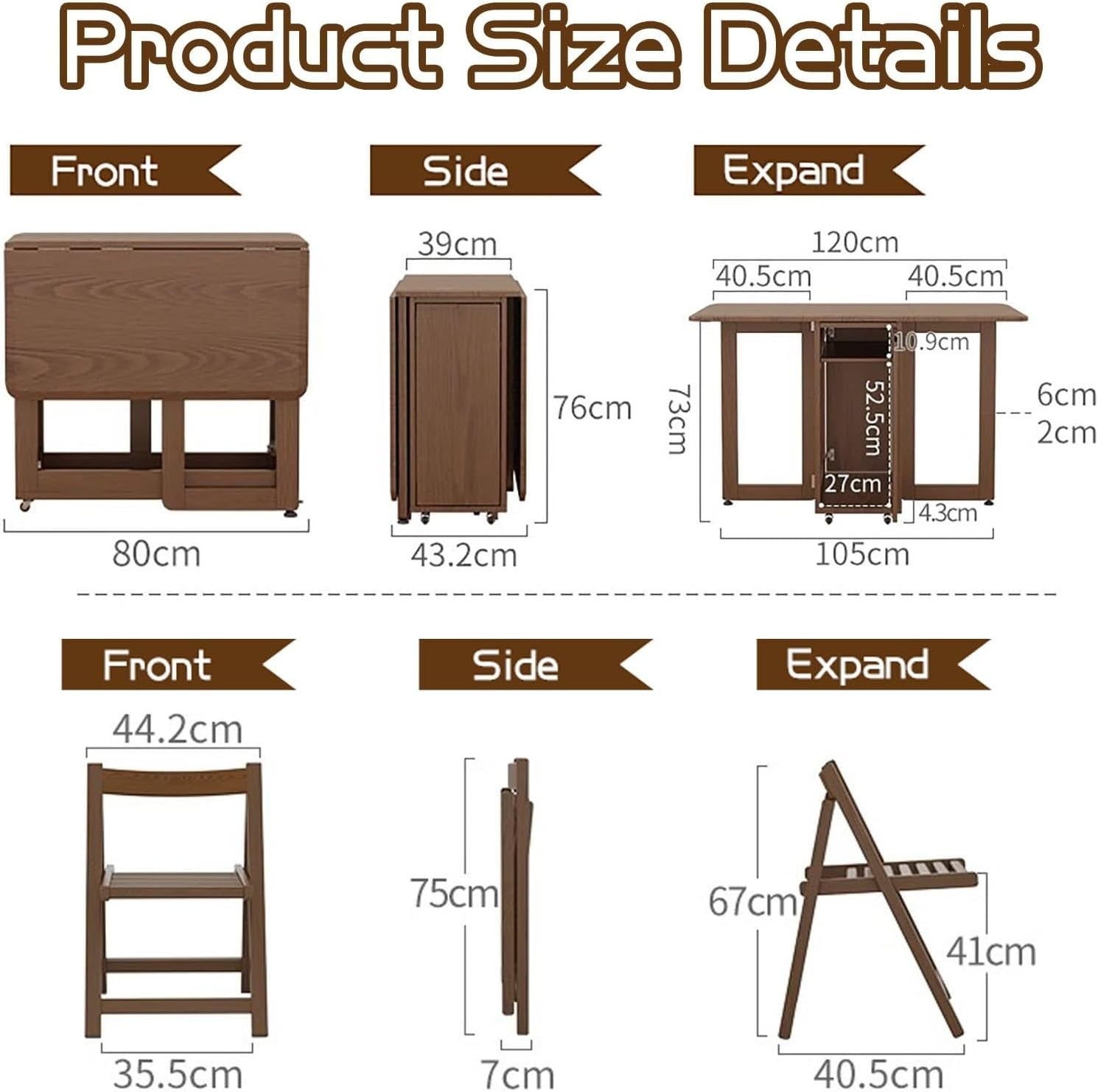 Oak Folding Butterfly Dining Table Set with Hidden Chair Storage