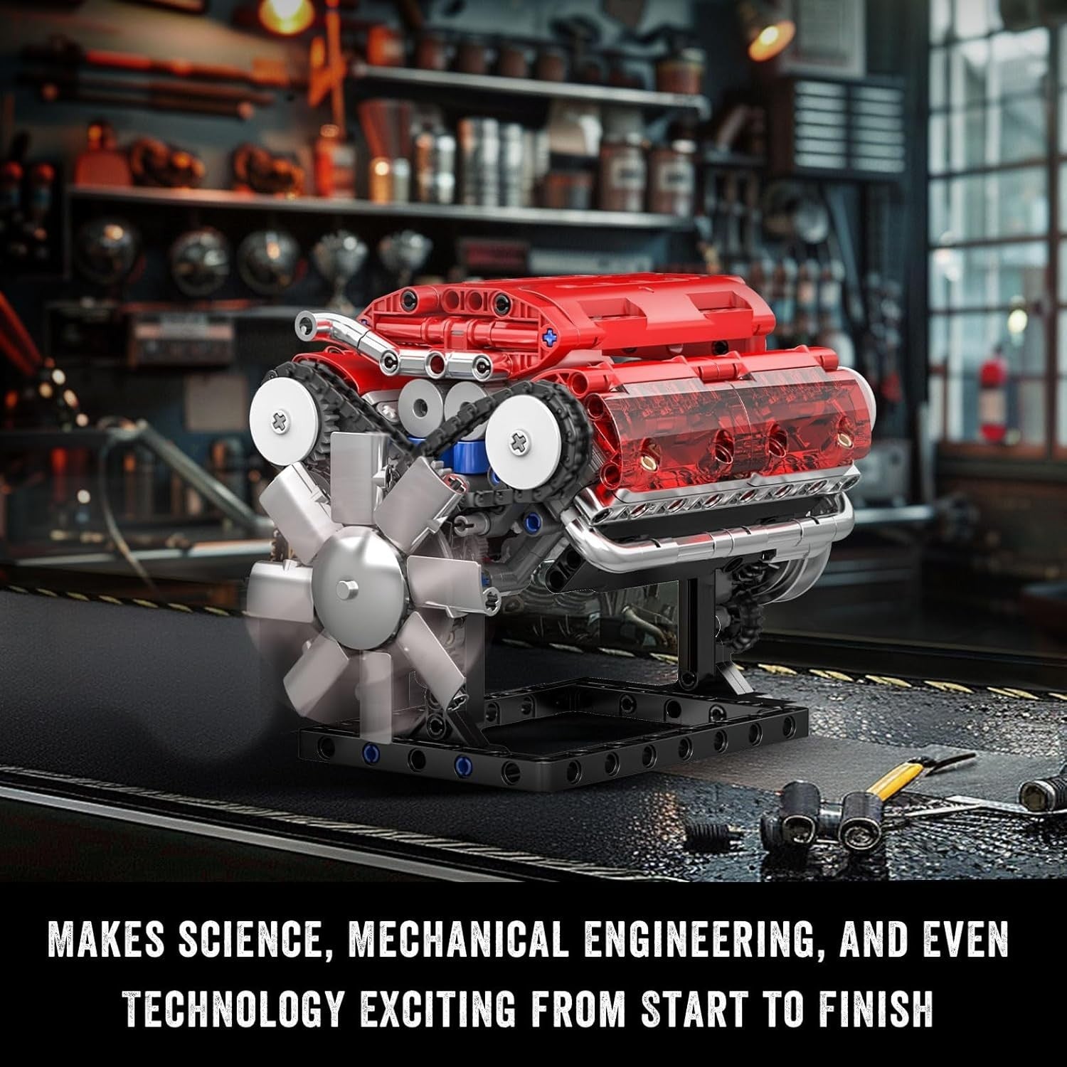 Buildable V8 Engine Model Kit 552pcs | DIY Petrol Engine Toy Gift Set