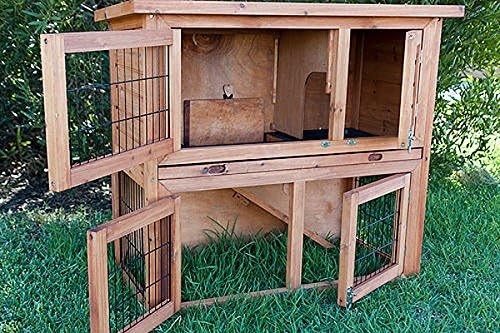 Double Decker Rabbit Hutch with Run Wooden Guinea Pig House Slide Out Tray