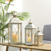 White Gold Lantern Set of 3 Decorative Metal Candleholders