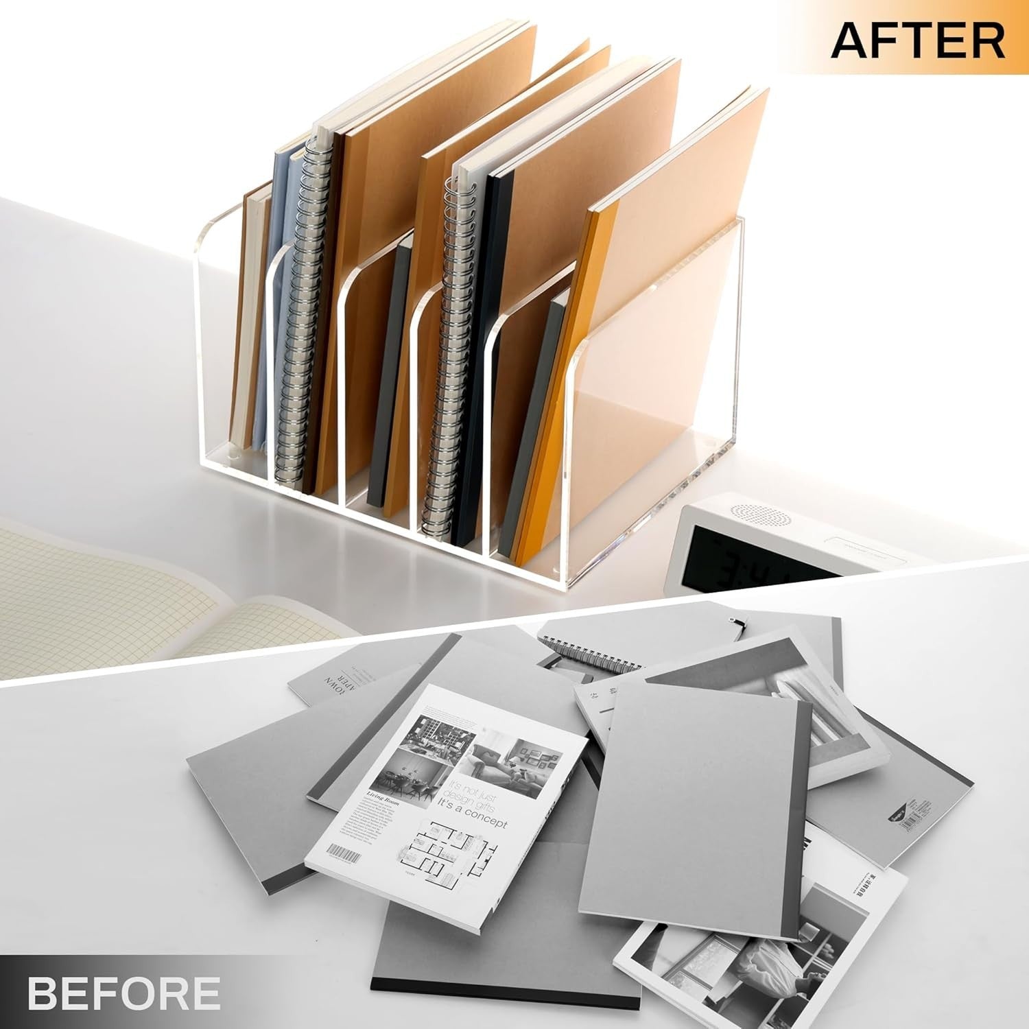 Clear Acrylic Desk Organizer 5-Section B5 Notebook & Mail Holder