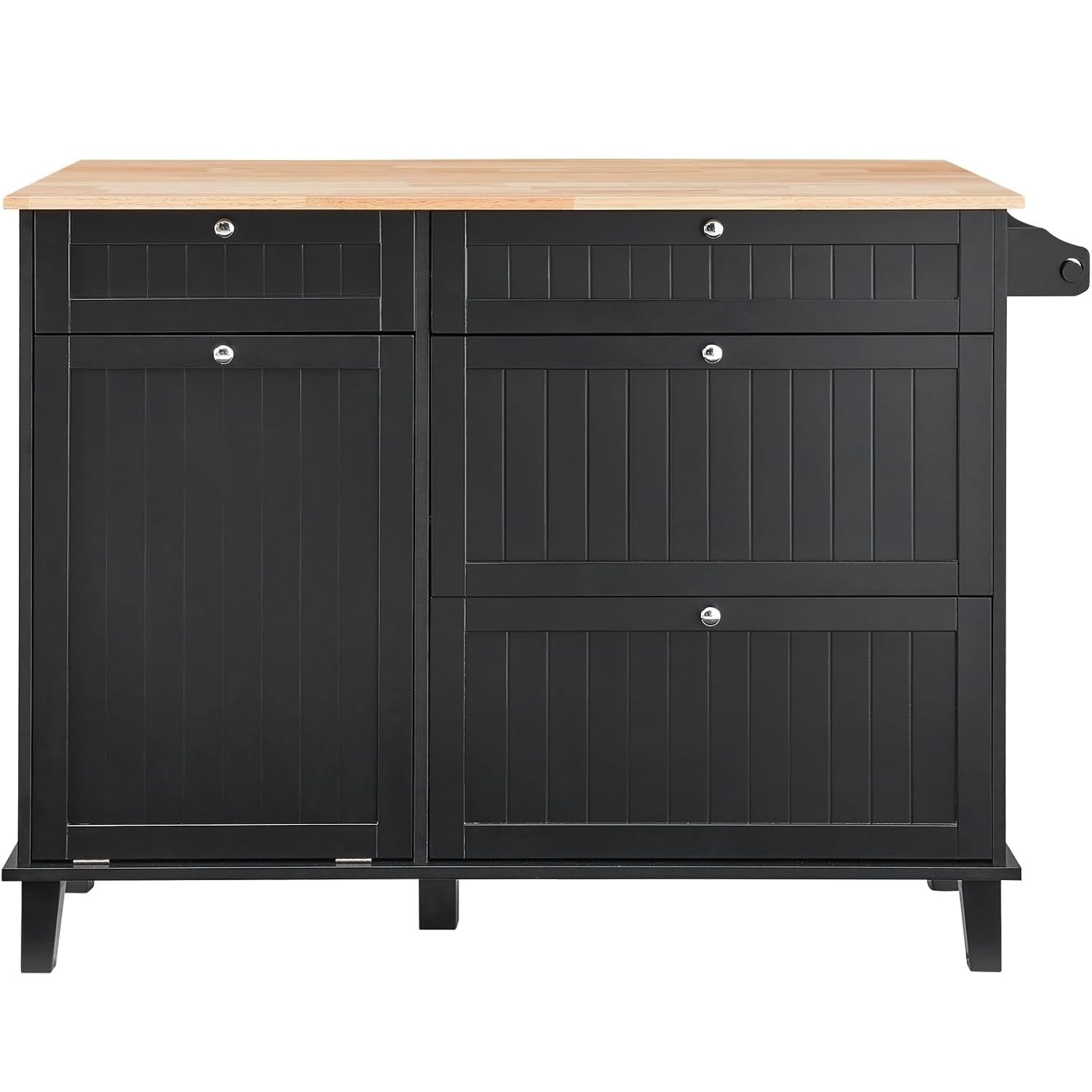 50" Kitchen Island Cart with Drop Leaf, Trash Cabinet, Drawer & Storage – Black