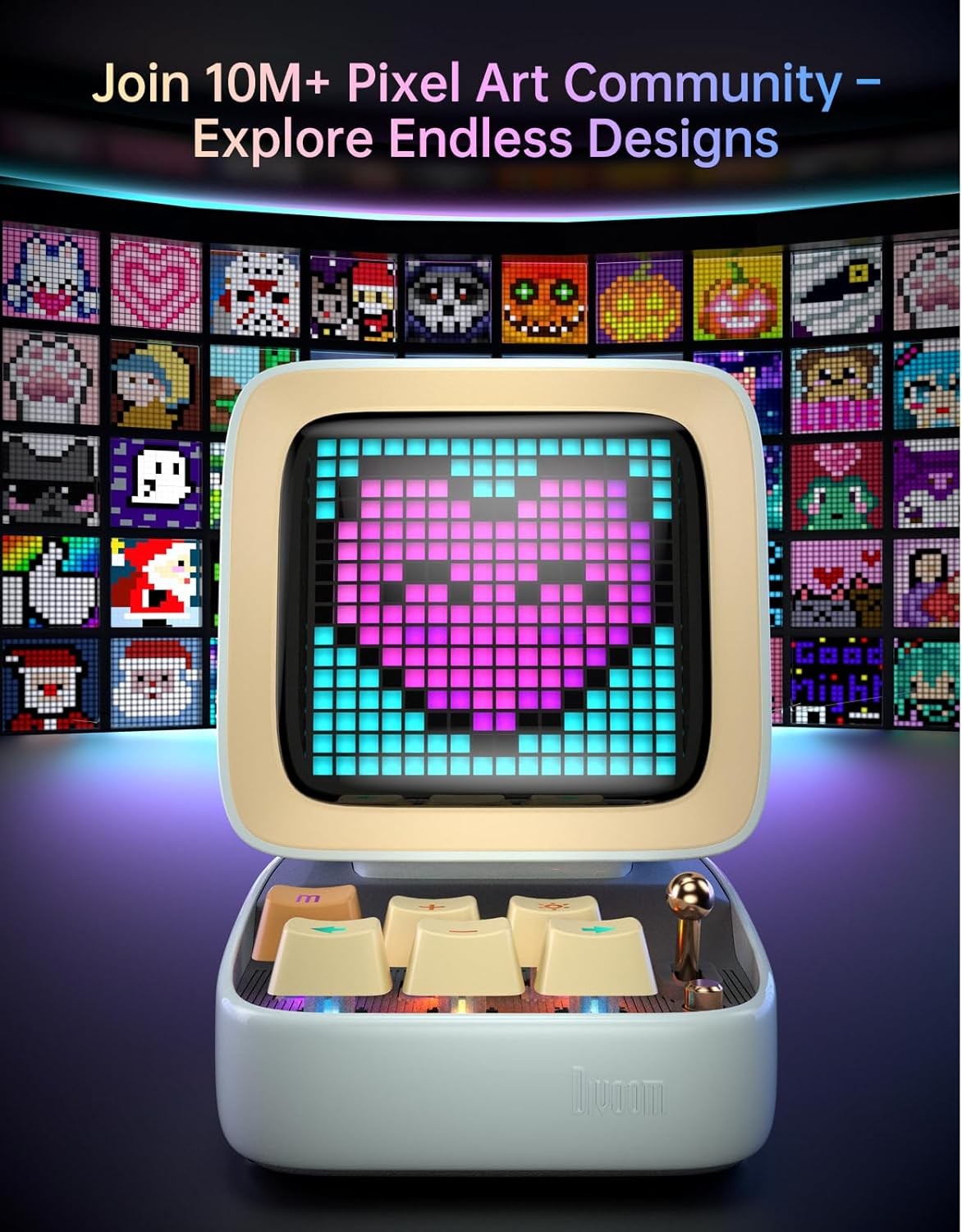 Retro Pixel Art Bluetooth Speaker Alarm Clock RGB LED Screen Blue Cube