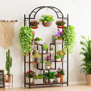 Arched 8 Tier Metal Plant Stand Indoor Outdoor with Hooks Flower Shelf Rack
