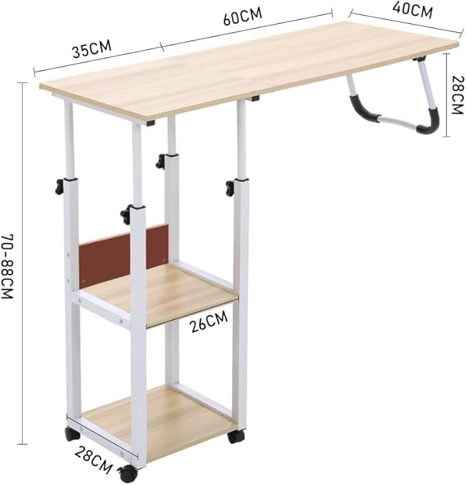 Overbed Laptop Table on Wheels Adjustable Bedside Desk Lift Top Storage