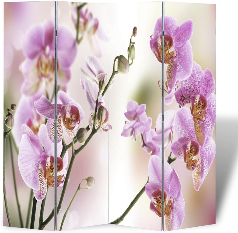 Double-Sided Floral Room Divider Solid Wood Folding Screen 160x170cm Privacy Pan