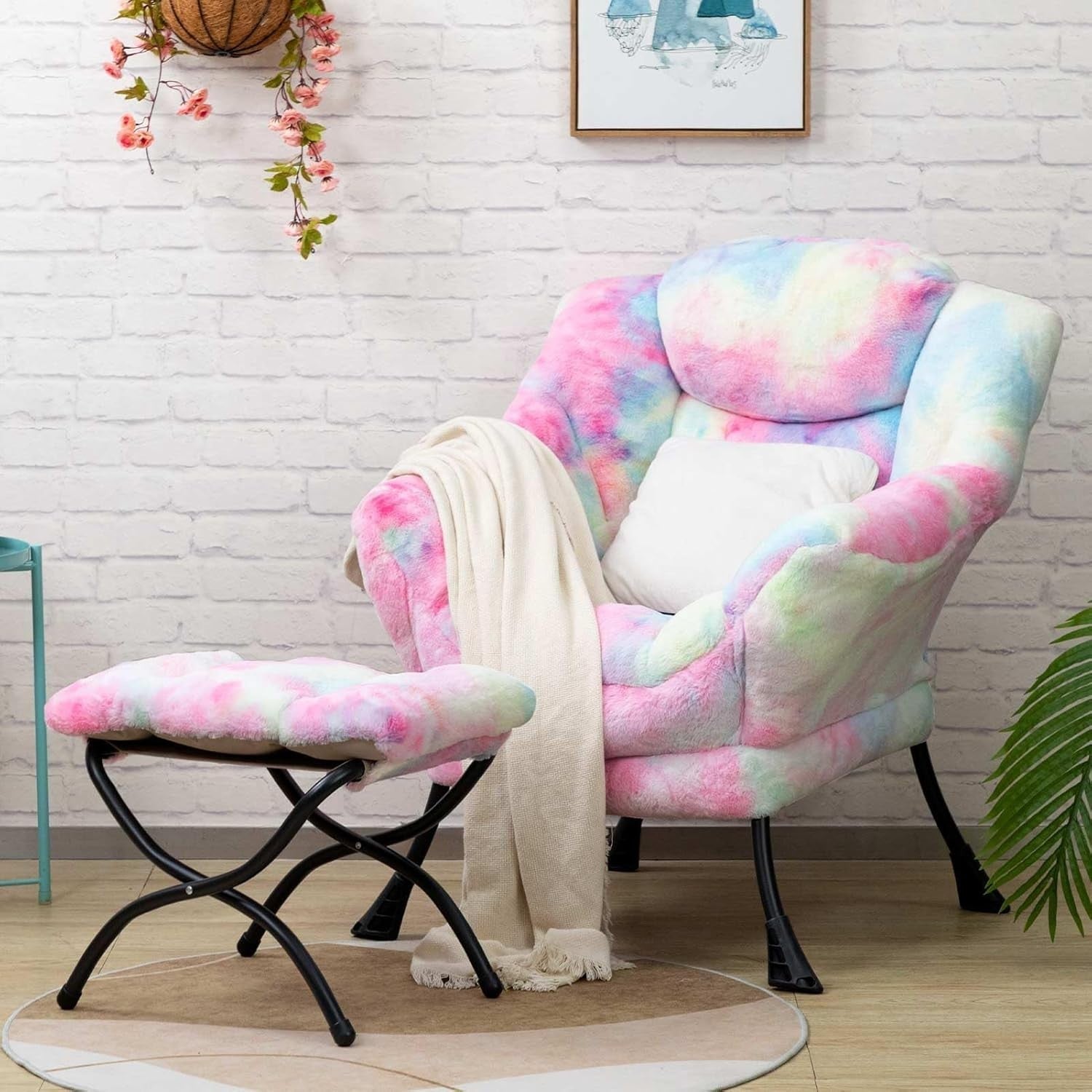 Plush Aurora Armchair with Footstool Lounge Chair Soft Reading Seat Cozy