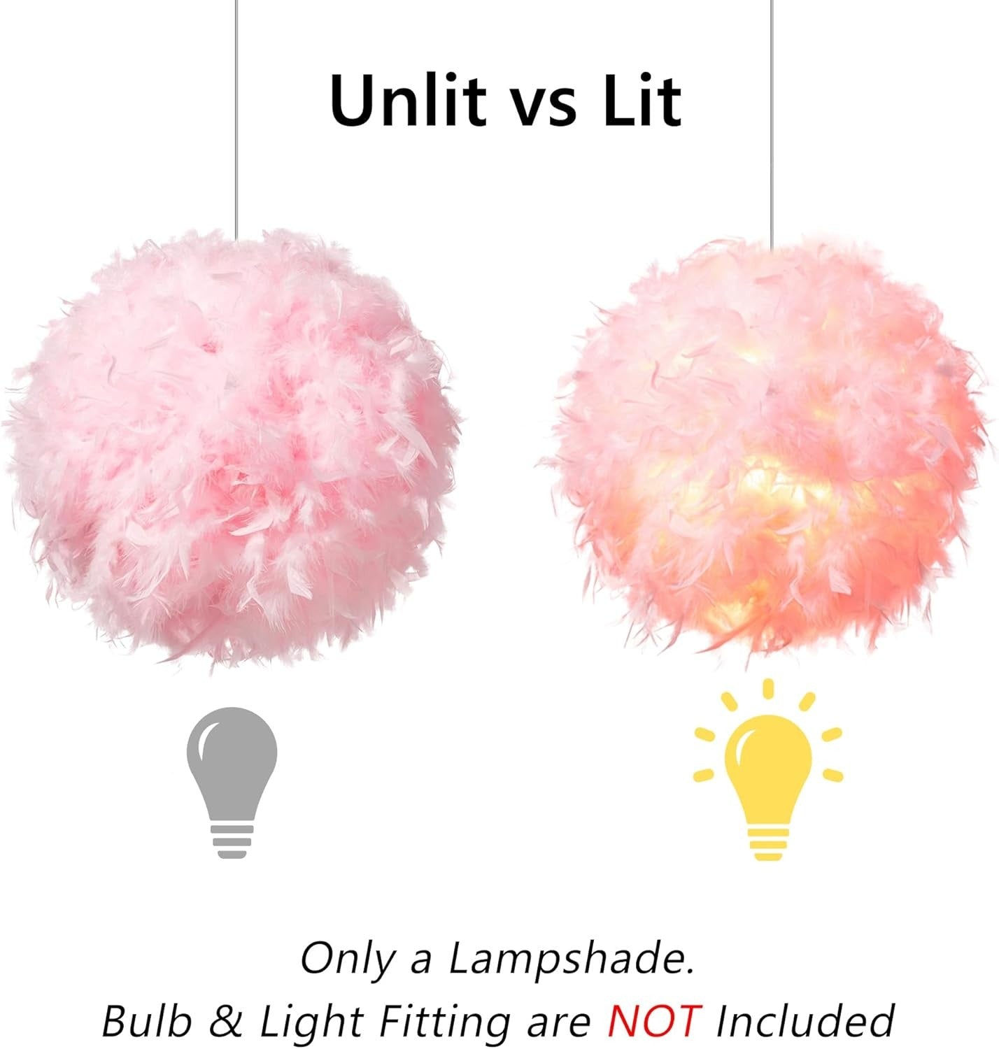 Feather Lamp Shade 40cm Pink Ceiling Pendant Fluffy Lampshade Decor