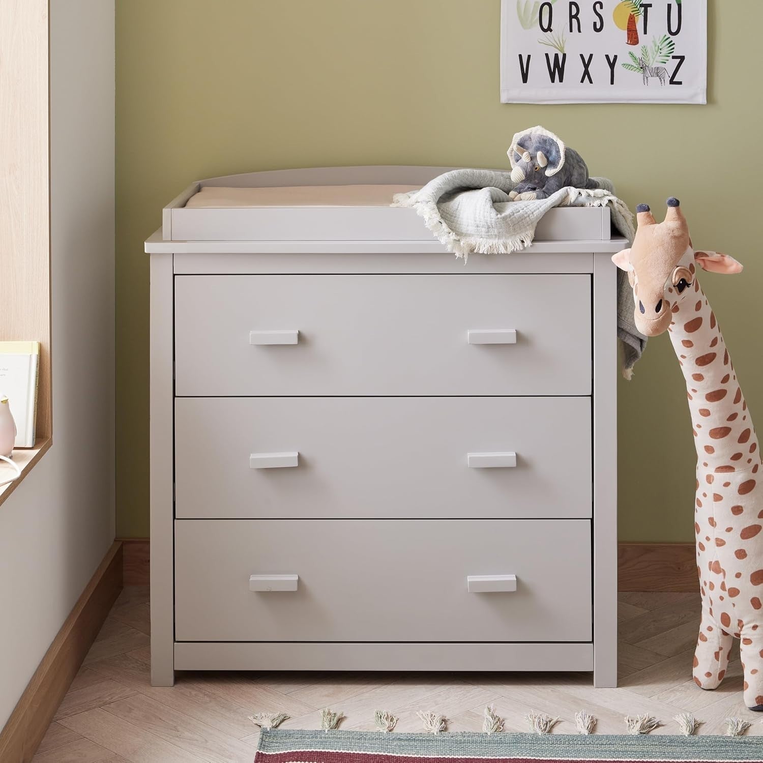 2pc Grey Nursery Furniture Set Drop Side Cot Bed Chest Drawers Storage