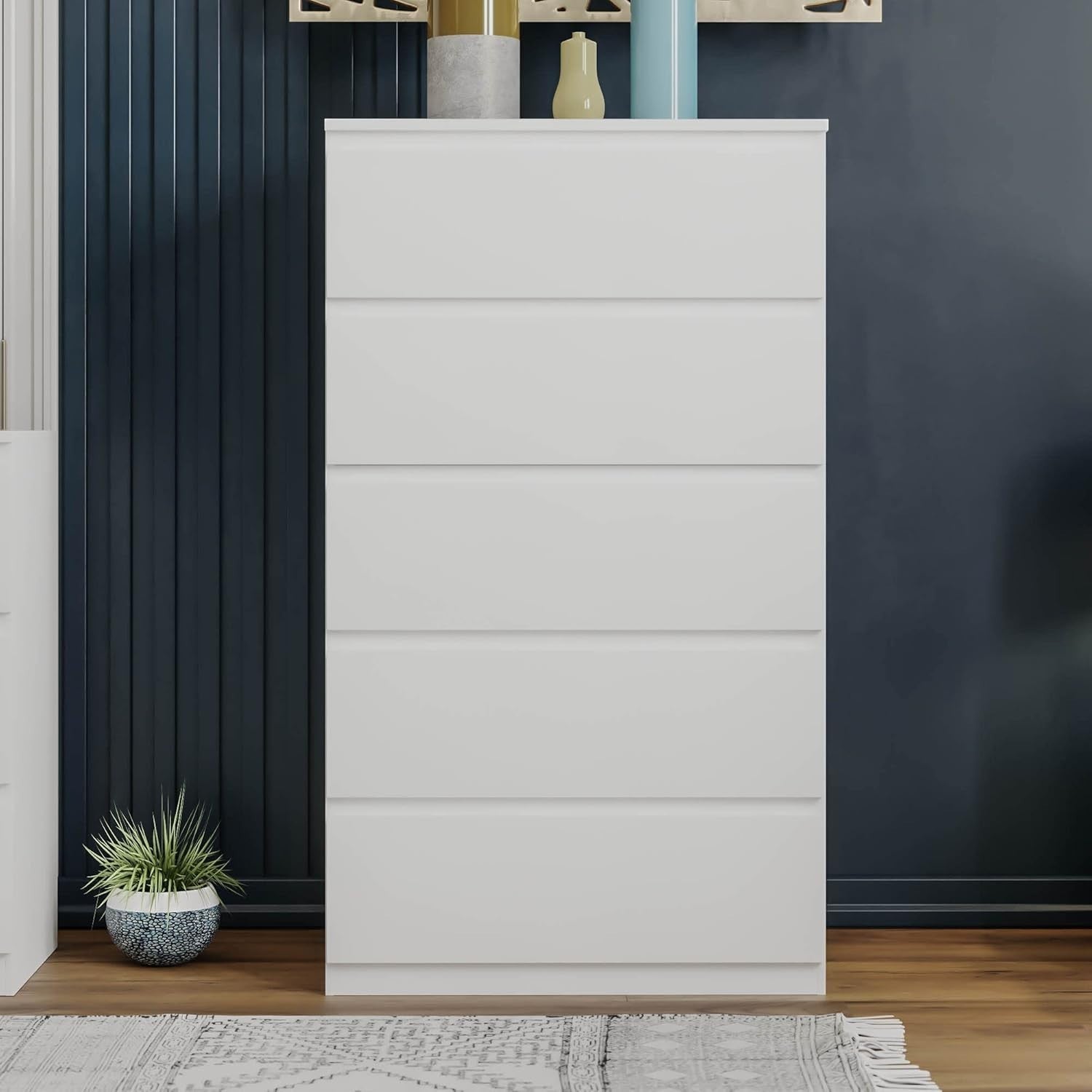 Modern 5-Drawer White Chest Storage Unit – Space-Saving, Durable, Stylish