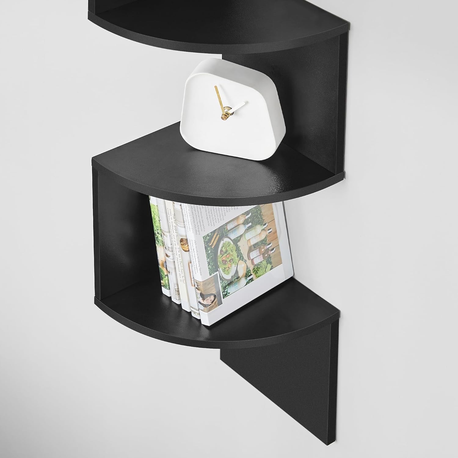 5-Tier Black Floating Corner Shelf Modern Wall-Mount Display for Home & Office