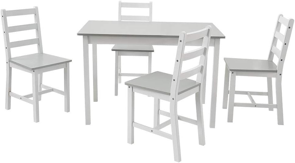 Solid Pine Dining Table Set 4 Chairs Grey White | Durable Kitchen Furniture