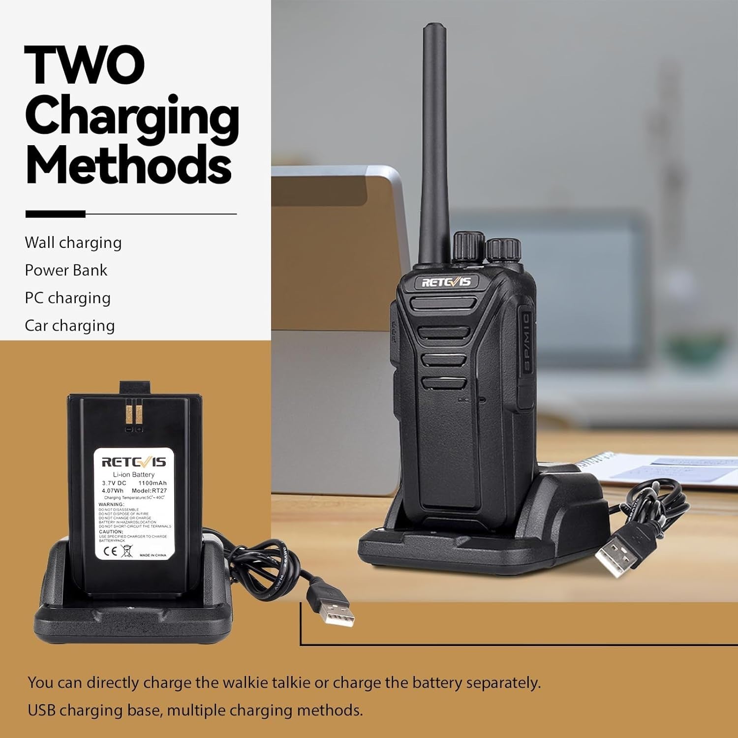 Long Range Walkie Talkies 2 Pack PMR446 Rechargeable VOX 2 Way Radios