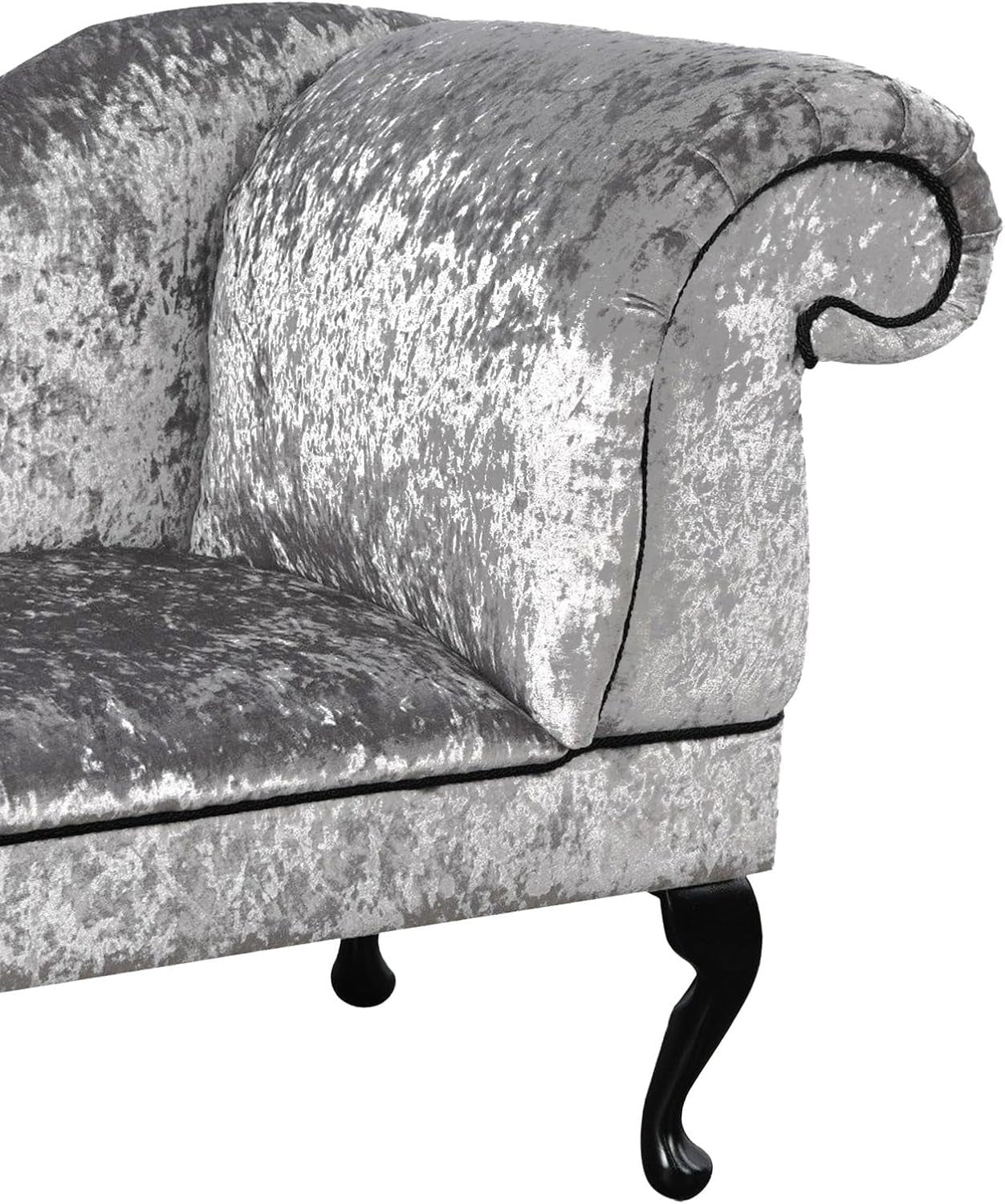 Silver Velvet Chaise Lounge Sofa | Right Hand | Queen Anne Legs | 135cm