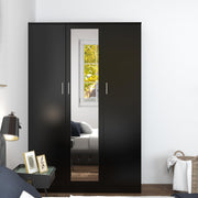 3-Door Mirrored Wardrobe with 6 Storage Compartments & Hanging Rail, Black