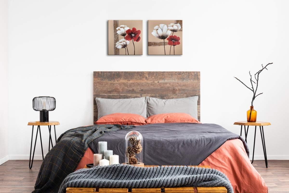 Red White Floral Canvas Wall Art 2 Panels Modern Home Decor Print