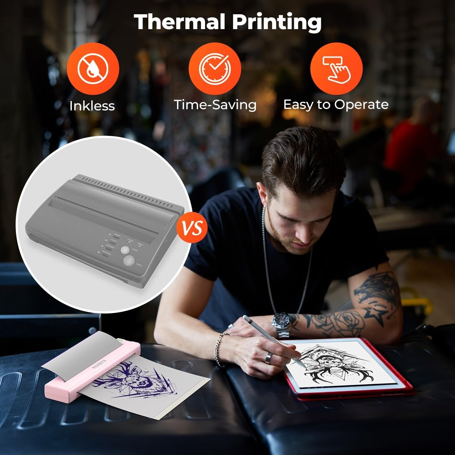 Wireless Thermal Tattoo Stencil Printer Portable Tattoo Kit with 20 Sheets