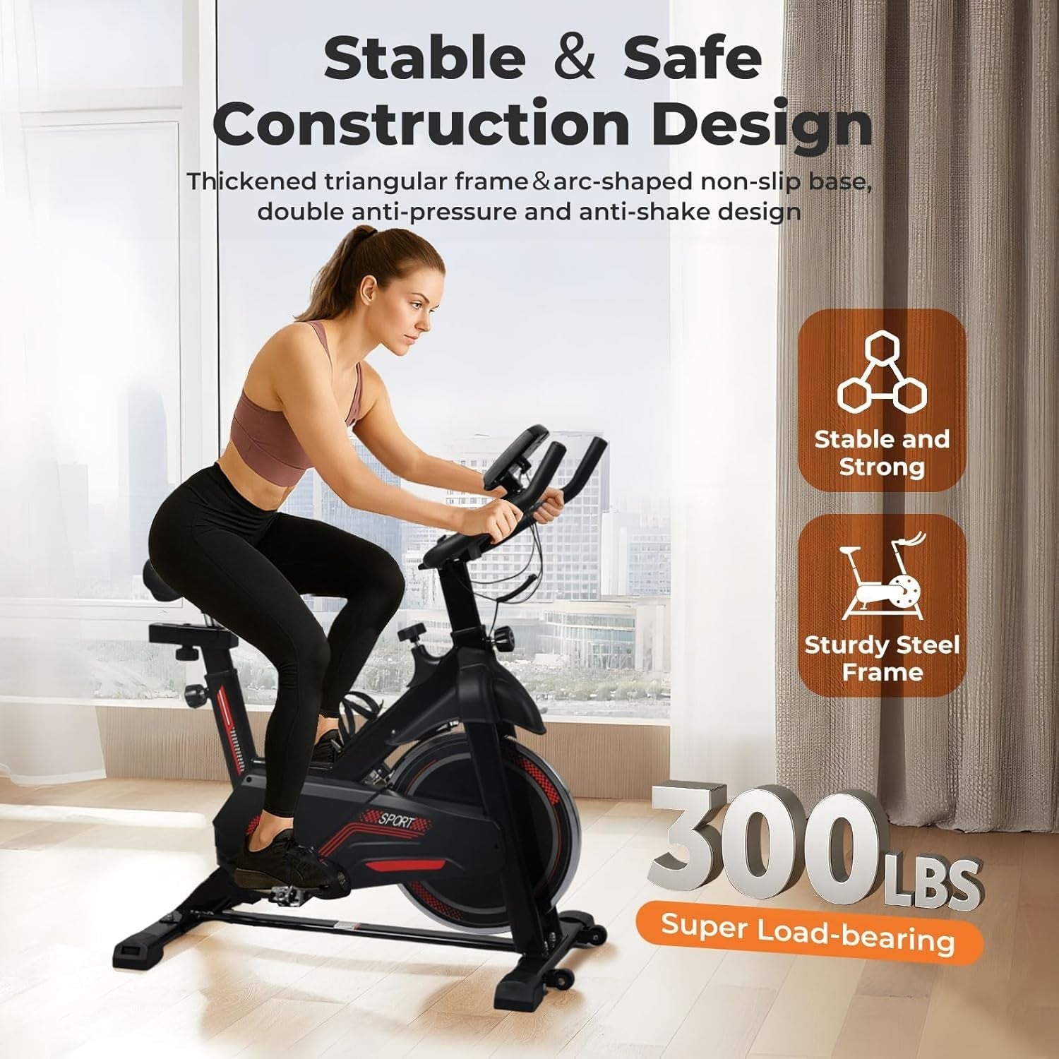 Indoor Exercise Bike w/ Adjustable Seat, Quiet Belt Drive & LCD Monitor, 150kg