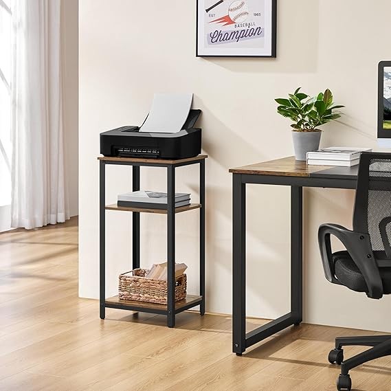 Industrial Side Tables Set of 2 | 3-Tier Rustic Brown Nightstands 75cm Tall