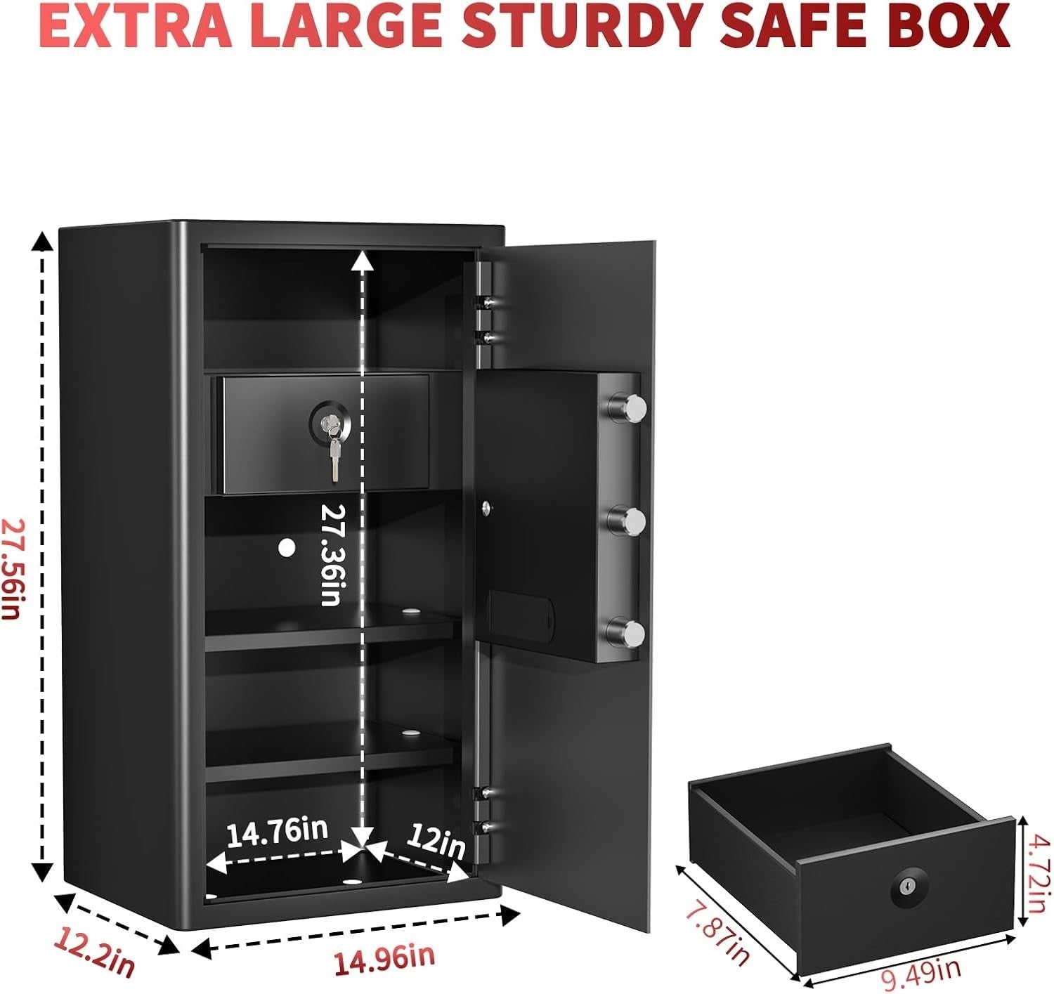 82L Fireproof Safe Box Digital Keypad Security Cabinet with Drawer