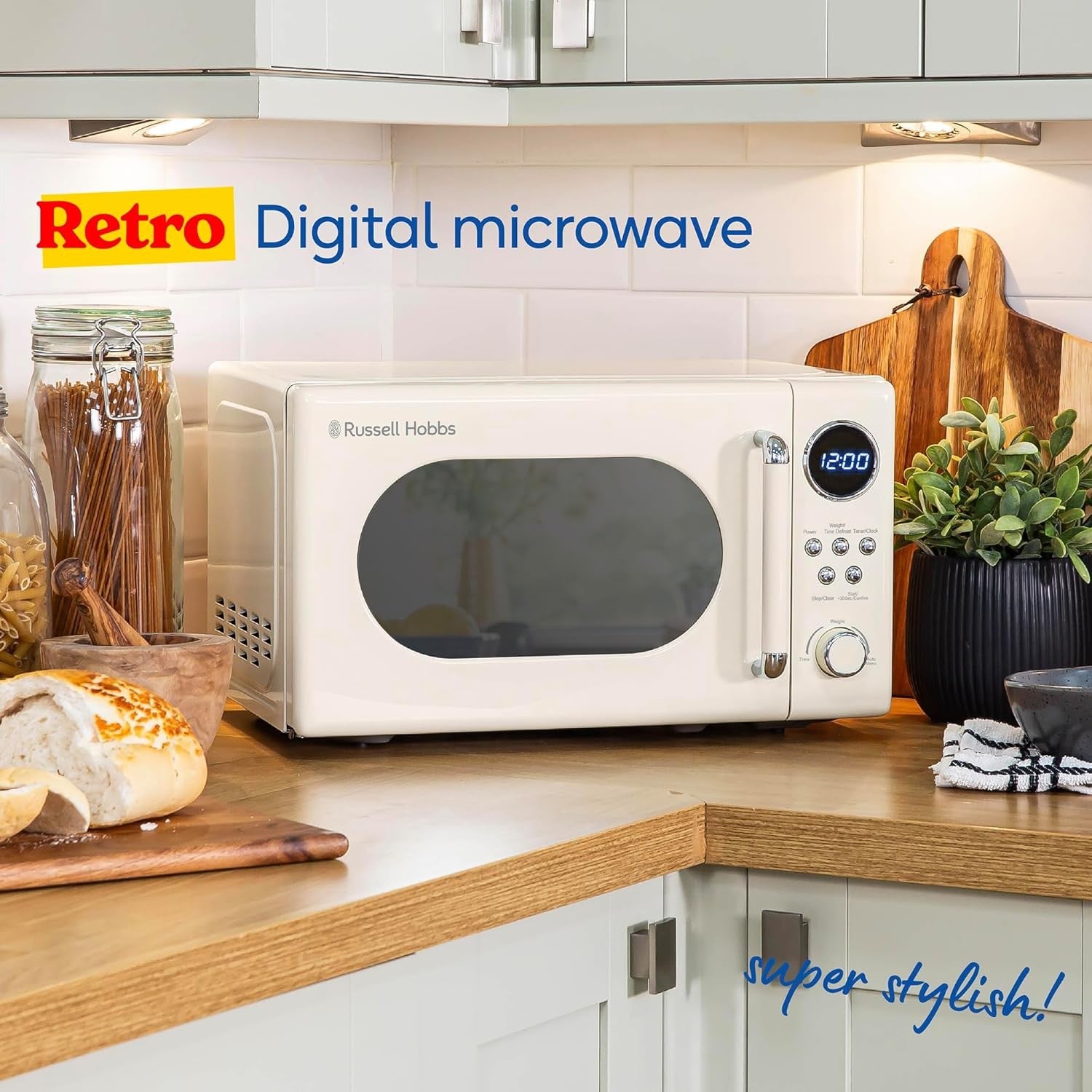 20L Retro Microwave 800W Digital 8 Auto Cook Cream