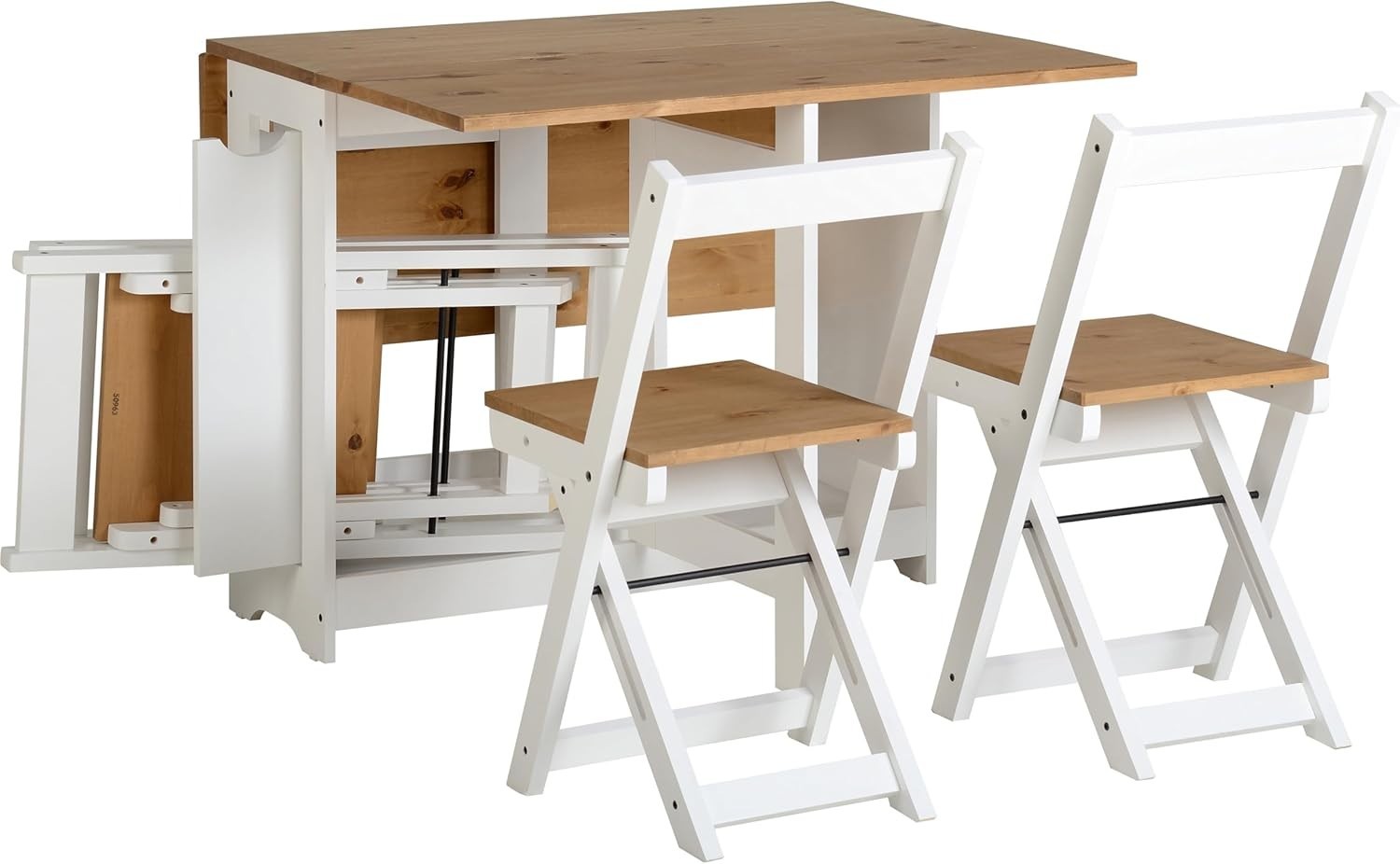 White Folding Dining Set for Small Spaces | Distressed Waxed Pine Table +4